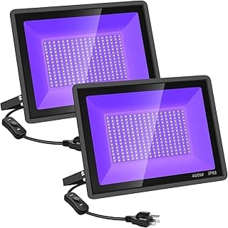 2 Pack 400W LED Black Light,Black Flood Light Outdoor with Plug and Switch, IP66 Waterproof 395nm to 405nm LED UV Blacklight Neon Glow for Glow Party, Halloween, Fluorescent Poster, Body Paint image