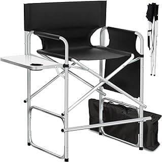 Makeup Artist Chair, 41'' Foldable Tall Directors Chairs w/Side Table Cup Holder Storage Bag and Footrest, Portable Makeup Chair, 400LBS Load Capacity, Black image