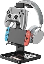 Headphone Stand-Controller Holder Headset Holder, Metal Earphone Stand, Gaming Headset Hanger with Bottom Storage for Headphones, Controller, Switch, iPad, Mobile Phone. image