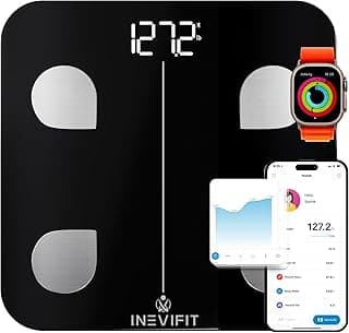 INEVIFIT Smart Body Fat Scale, Highly Accurate Bluetooth Digital Bathroom Body Composition Analyzer, Measures Weight, Body Fat, Water, Muscle, Visceral Fat & Bone Mass for Unlimited Users (Black) image