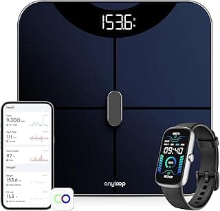 Smart Scale for Body Weight, Digital Scale with BMI, Body Fat, Muscle Mass 13-Measurement + anyloop Fitness Tracker Watch with Heart Rate Blood Oxygen Sleep Monitor image
