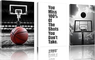 Basketball Posters for Boy Room Black and White Wall Decor Motivational Basketball Wall Art Canvas Pictures for Teen Bedroom 12 * 18 IN(Framed)