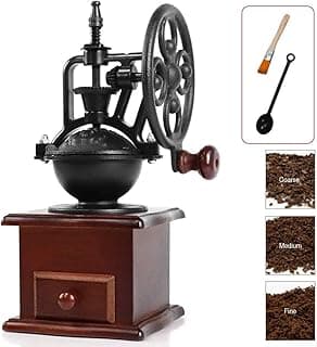 Manual Coffee Grinder, Vintage Style Wooden Coffee Grinder Roller Grain Mill with Ceramic Grinding Core, Hand Crank Coffee Grinders - Classic(Including Brushes and Spoons) image