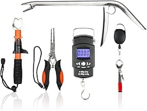 Fishing Tools Kit,Fishing Pliers Fish Gripper Fish Hook Remover Digital Fishing Scale(Not Included Battery),Fishing Knot Tool with Retractors,Fishing Gear for Men image