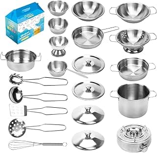 Kids Kitchen Pretend Play Toys, Cooking Toys Play Pots and Pans Set for Kids, 21pcs Small Stainless Steel Kitchen Cookware Kits Toys, Cookware Playset for Girls, Boys image