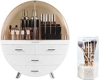 Elegant Dustproof Makeup Storage Organizer Box, Waterproof Large Cosmetics Organizer Storage with Drawers Skincare Cosmetic Display Cases for Countertop Bathroom Dresser Dedroom