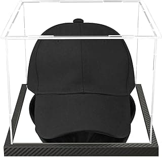 Clear Hat Display Case Acrylic Baseball Cap Holder Stand Transparent Hat Storage Box Dustproof Square UV Protection Cabinet with Carbon Fiber Skin Base and Removable Mirror Base image