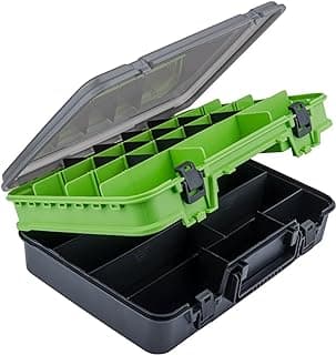 THKFISH Fishing Tackle Box Organizer Double Layer Tackle Storage Fishing Boxes Outdoor Box with Adjustable Dividers 14.96 * 10.23 * 4.5in Green image