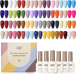 GAOY 42 Pcs Gel Nail Polish Kit, Pink White Red Jelly Nude Colors All Seasons Gel Nail Polish Set with Glossy & Matte Top Coat and Base Coat for Nail Art DIY at Home image
