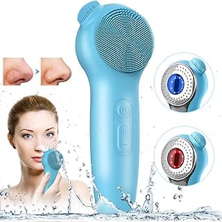 Landmore Facial Cleansing Brush Face Scrubber, Electric Face Scrubber with Nose Scrubber for Women/Men, Silicone Face Scrubber Exfoliator Thermal Massage, Waterproof Sonic Facial Cleansing Brush Blue image