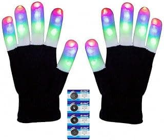 LED Gloves Finger Light Up Glow Rave Glove Flashing Halloween Party Favors-Extra Battries Bonus (Full Finger) image