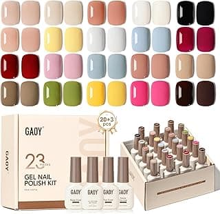GAOY 23 Pcs Gel Nail Polish Kit, Red Blue Green Jelly Colors All Seasons Gel Nail Polish Set with Glossy & Matte Top Coat and Base Coat for Nail Art Home DIY Gel Nail Kit image