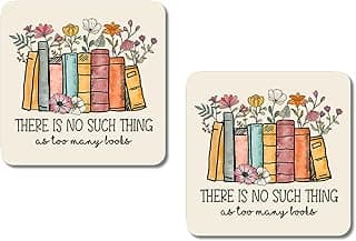 Beautiful Book Themed Square Rubber Coasters Set of 2 Gift for Book Lovers and Readers (There is no such thing as too many books) image