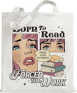 Canvas Tote Bag for Women Book Lover, Bron to Read Forced to Work, Cotton Tote Bag for Shopping Grocery, Book Accessories Gifts for Christmas Thanksgiving Birthday Book Club