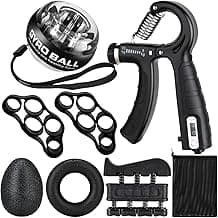 Hand Grip Strengthener Workout Kit (8 Pack) Forearm Grip Adjustable Resistance Hand Gripper, Finger Stretcher, Finger Exerciser, Grip Ring，Gyro Ball image