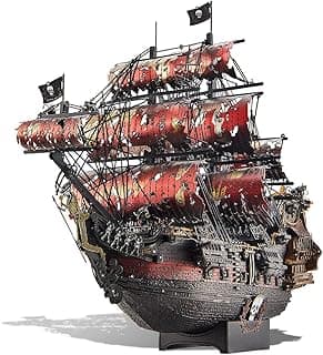 Piececool 3D Metal Puzzles for Adults, Red Queen Anne's Revenge Pirate Ship Model Kits, 3D Watercraft Model Building Kit, DIY Craft Kits Difficult 3D Puzzles for Family Time image
