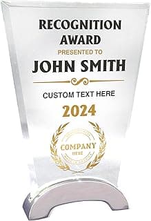 7 1/2" Personalized Glass Plaque for Awards and Trophies, Custom Award for Employee of the Month, Retirement, Leadership and Appreciation Gift A (Design 2) image