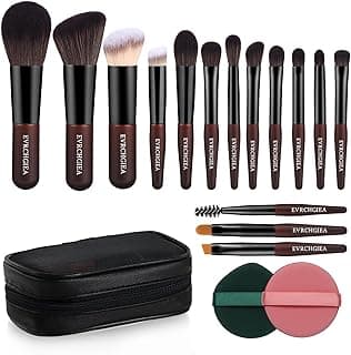 Travel Makeup Brush Set, 15 pcs Mini Makeup Brushes and 2 Puff for Foundation, Powder, Eyeshadow, Highlight, Contour, Blush & Concealer, Small Makeup Brush Set Purse Size with Case image