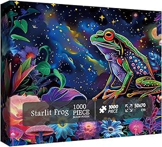 Magic Frog Puzzles for Adults 1000 Pieces, Colorful Plant Flower Jigsaw Puzzle, Starry Night Puzzle Rainbow Glowing Challenging Puzzles image