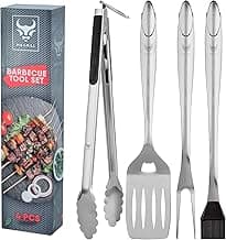 Premium Grill Tool Set - Durable Stainless Steel BBQ Tool Set, 4 Pieces: Spatula, Tongs, Fork and Sauce Brush - Ideal Grill Accessories for Outdoor Cooking, Ideal Gift for Man, Gift for Dad image