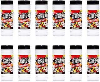 Hyper Wipes, 12 Pack Heavy Duty Hand & Tool Cleaning Wipes, 7"x12" Size Multi-Surface Cleaning Wipes, Degreasing, All Purpose Cleaner, Bathroom, Mechanic, Work Surface Wipes, 420 Count Canister