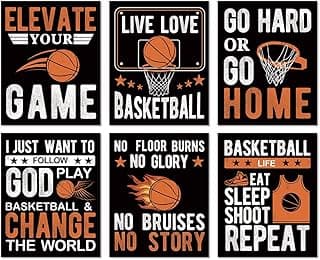 LHIUEM Motivational Basketball Poster Prints,Set Of 6(Unframed,8”X10”),Inspirational Sport Quotes Wall Art Print For Men Boys Bedroom Living Room Home Décor image