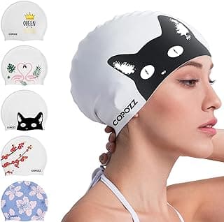 COPOZZ Adult Swim Caps, Silicone Waterproof Comfy Bathing Cap Swimming Hat for Long and Short Hair image