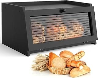 Bread Box for Kitchen Countertop Large Bread Box Farmhouse Bread Container Bread Storage with Window Bread Holder Black image
