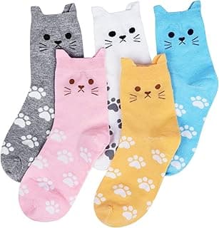 YSense 5 Pairs Cute Animal Socks for Women, Funny Dog Socks and Cool Cotton Art Painting Cat Socks Women image