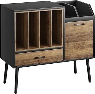 Black Record Player Stand with Nesting Vinyl Storage Crate, Vinyl Record Storage Side Table with Drawer, Turntable Stand Vinyl Record Holder with Solid Wood Legs for Living Room, Bedroom image