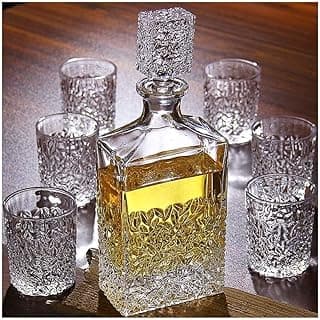 Whiskey Decanter Sets for Men, 7 Piece Whisky Decanter and Glasses Set Decanter 850 Ml and 6 Glasses 320 Ml 100% Lead-Free Glass Whisky Decanter for Liquor Scotch Bourbon Or Wine image