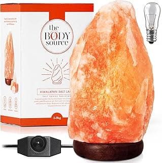 Himalayan Salt Lamp 10-12 inches (11-15Ib), Includes Dimmer Switch and Night Light - All Natural Salt Lamp with Handcrafted Wooden Base and Light Bulb Replacement image