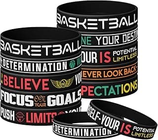 (12-Pack) Basketball Silicone Rubber Bracelets Wristbands with Motivational Quotes, Awards Gifts for Basketball Team - Unisex for Boys Girls Youth Adults | Party Favors | Fans image