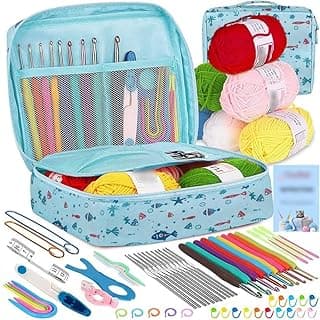 68 Piece Starter Crochet Set with 6-Color Crochet Yarn and Crochet Accessories Hook Kit image