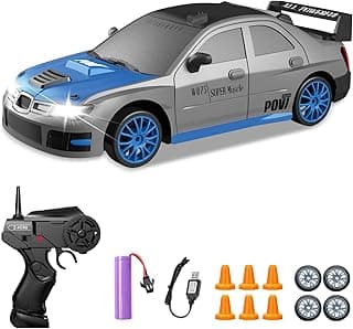 Remote Control Car, 1/24 2.4GHz 4WD RC Drift Car High Speed RC Cars with Cool Lights, Rechargeable Battery and Extra Tires Toys for Kids (Grey) image