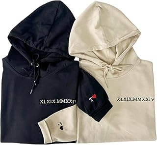 Custom Embroidered Roman Numeral Date Hoodie/Couples Hoodies Special Day Date/Initials on Sleeve/Wedding Day Anniversary Birthday Valentines Day Couples Gift/FAST SHIPPING