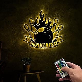 Metal Sign Led Light, Personalized Bowling Metal Wall Art With Led Lights, Bowling Alley Sign, Bowling Ball Sign, Gaming Room Decor, Bowling Player Name Sign image