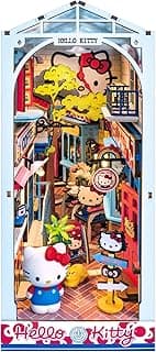 DIY Miniature Kit Book Nook - Hello Kitty Town Square | Whimsical Miniature Scene | Intricate Design, Adorable Charm | LED Lights | Bookshelf Decor | Gift for Hello Kitty Fans image
