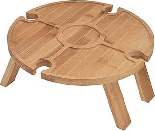 Folding Picnic Table | Outdoor Portable Wooden Picnic Table with Wine Glass Holder | Suitable for Hiking Camping | 11.8inch Diameter image