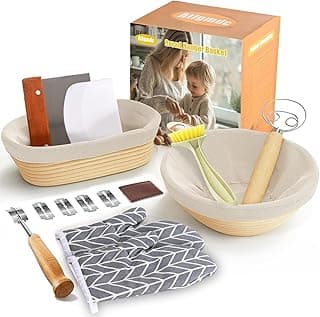 Banneton Bread Proofing Basket Set with Heat-Resistant Gloves,Sourdough Proofing Baking Supplies with 9" Round and 10" Handmade Rattan Baskets and Liners,Sourdough Starter Kits,Bread Supplies Tools