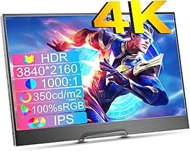 4K 15.6inch Portable Monitor, UHD 3840X2160 IPS 100% SRGB Laptop Monitor with Speakers, USB-C Mini HDMI PC Gaming Monitor, Travel Monitor for PC/ PS4/5/Xbox/Switch image