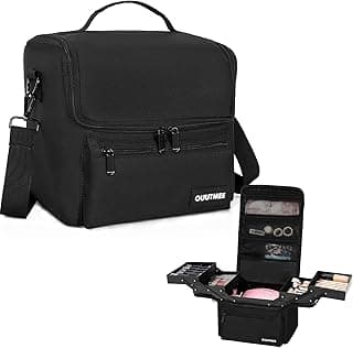 Makeup Travel Train Case, Black Makeup Carrying Organizer Bag, 4 Tier Professional Organizer Case with Straps Pockets for MakeUp Nail Tools image