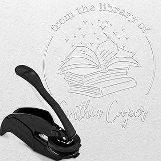 Custom Library Embosser Stamp - EMB060 - Includes 50 Gold Seals - Perfect for Customizing Books, Ex Libris, Personalized Journals and More. image