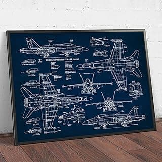 Air Force Plane F18 Hornet Patent Prints Airplane Poster Fighter Jet Blueprint Pilot Art Canvas Painting Picture 30x40cm(12x16in) Frameless image