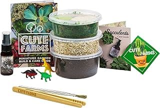 Cute Farms Terrarium Starter Kit | Moss, Vermiculite, Soil, Pebbles, Plant Food, Finishing Tools, Build and Care Guide | DIY Succulent Terrarium Kit for Adults and Kids (Small Kit) image