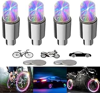 4/8 LED Bike Wheel Lights Car Tire Valve Stems Caps Bicycle Motorcycle Waterproof Tyre Spoke Flash Lights Cool Reflector Accessories for Kids Men Women with 10 Extra Batteries image