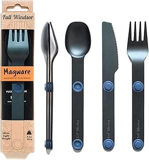 FULL WINDSOR - MAGWARE Magnetic Camping Cutlery Set - Travel Utensils for Camping, Cooking, and Outdoor Dining - Knife, Fork & Spoon - Portable Silverware with Pouch - Fathers Day Gifts - Blue (3 PCS)