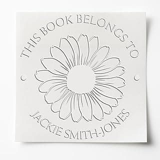 Custom Name Embossed Stamp, Vibrant Daisy Design, Personalized Private Library Embosser, Ideal for Reading Enthusiasts, Custom Bookworm Embosser, 1-5/8 Size, Desk Accessory, Personalize Your Library image