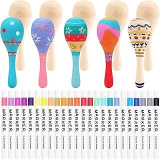 15 PCS Unfinished Wooden Maracas DIY Mini Wooden Maracas Mini Maracas for Mexican Fiesta Party Favors with 24PCS Multi-color Pens DIY Painting Maracas Bulk Cinco De Mayo Party Supplies image