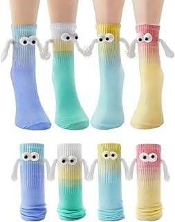 Funny Holding Hands Socks 4 Pairs Crazy Magnetic Men Women Couple Socks Silly Sock Birthday Gifts for Teens, Friends